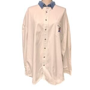 women's 1990's white denim button down embroidered Tigger pocket 2XL